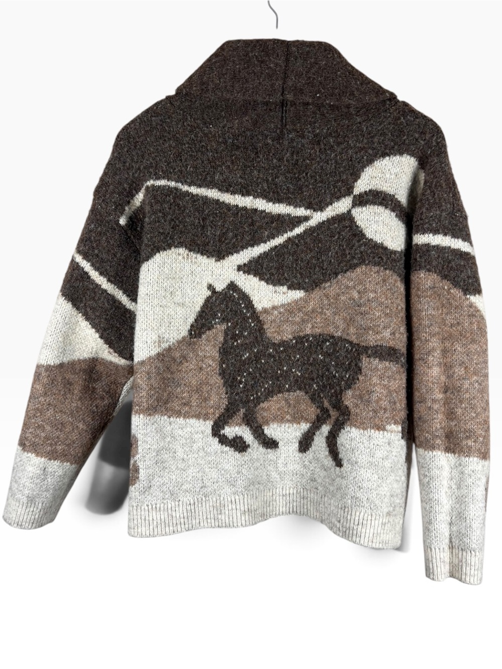 Lucky Brand Horse Shawl Collar Cardigan Sweater Womens L Western Equestrian Fall